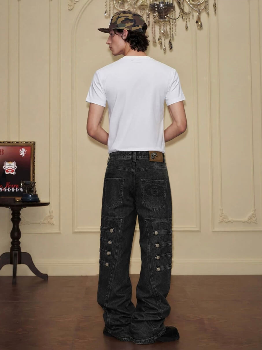 YADcrew Side Napoleon Strap Washed Jeans | Face 3 Face