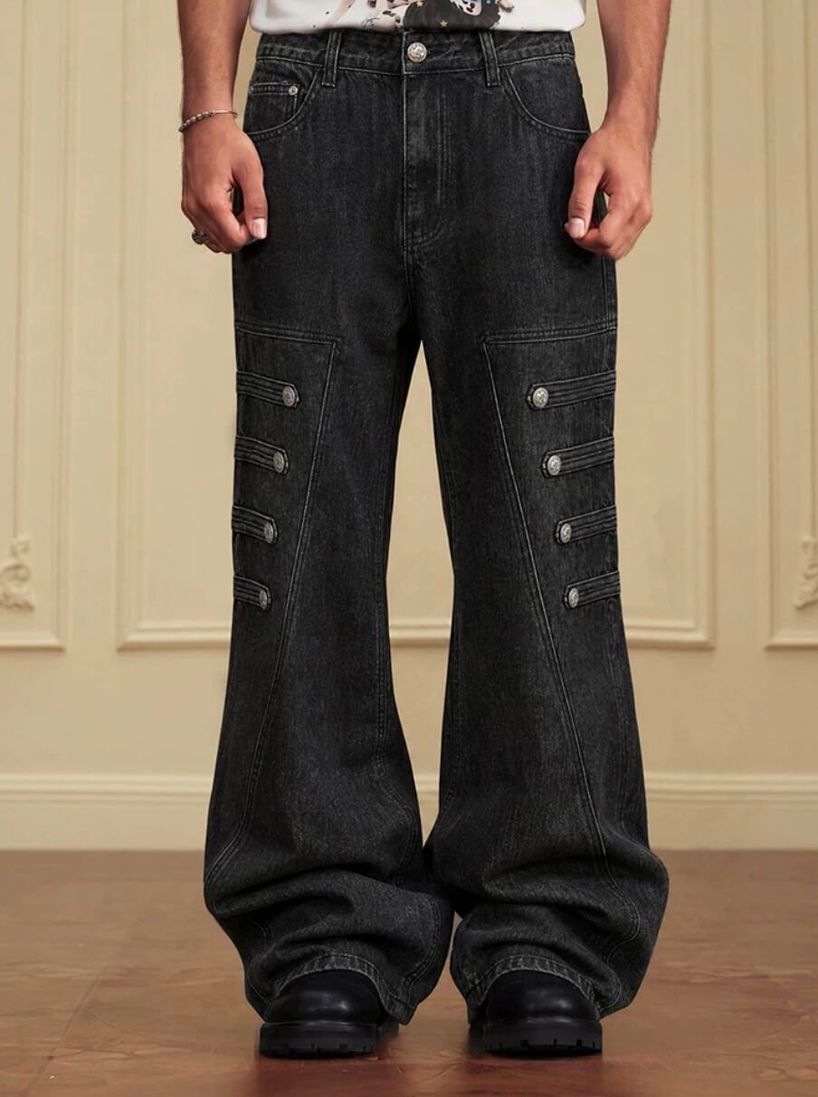 YADcrew Side Napoleon Strap Washed Jeans | Face 3 Face