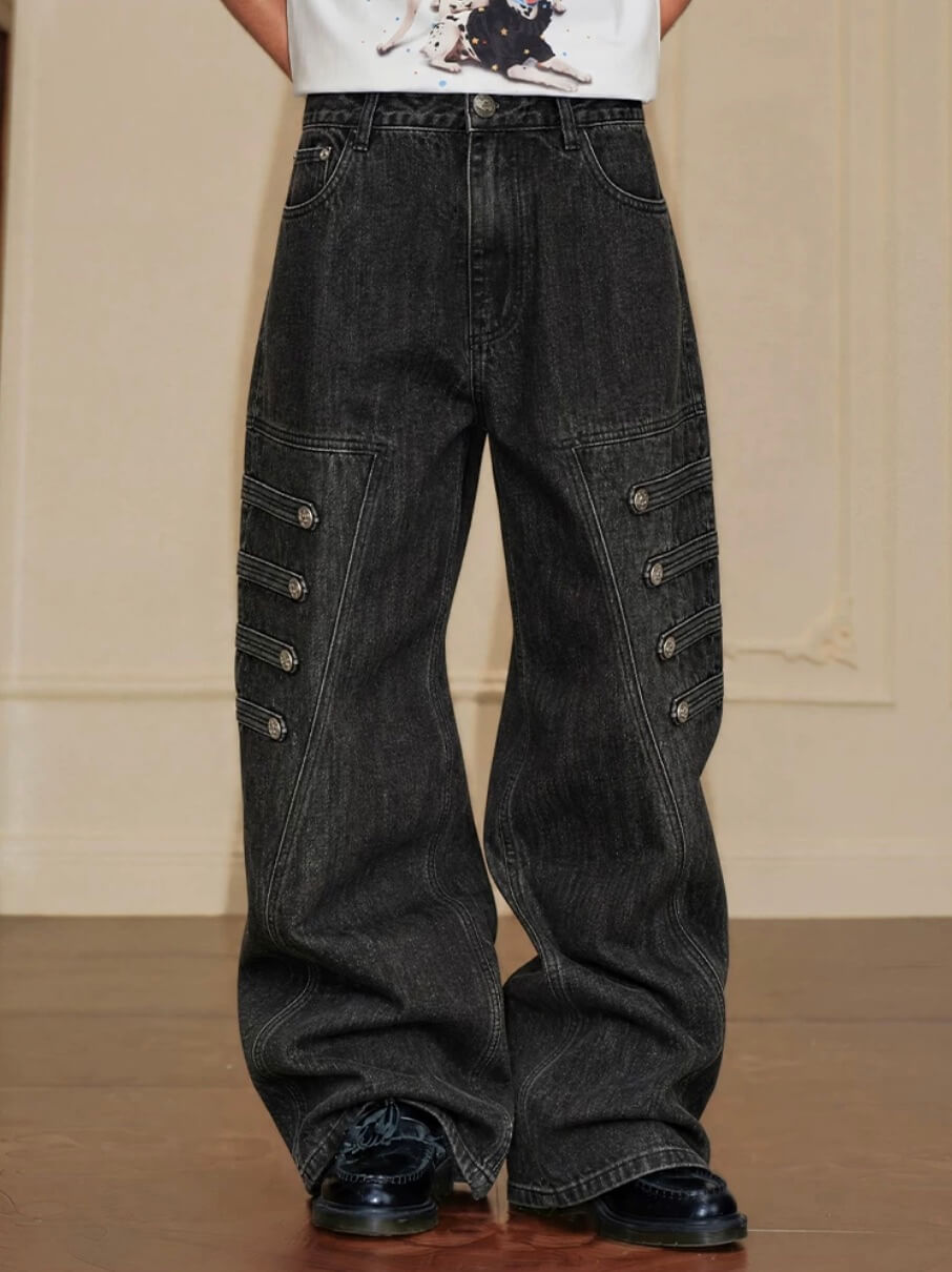 YADcrew Side Napoleon Strap Washed Jeans | Face 3 Face