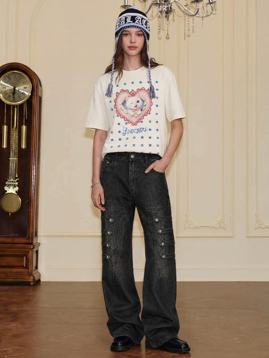 YADcrew Side Napoleon Strap Washed Jeans | Face 3 Face