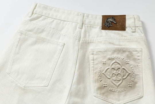YADcrew White 3D Whisker Washed Jeans | Face 3 Face