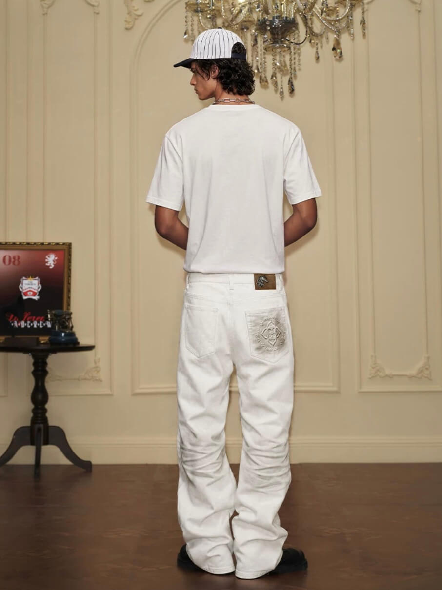 YADcrew White 3D Whisker Washed Jeans | Face 3 Face