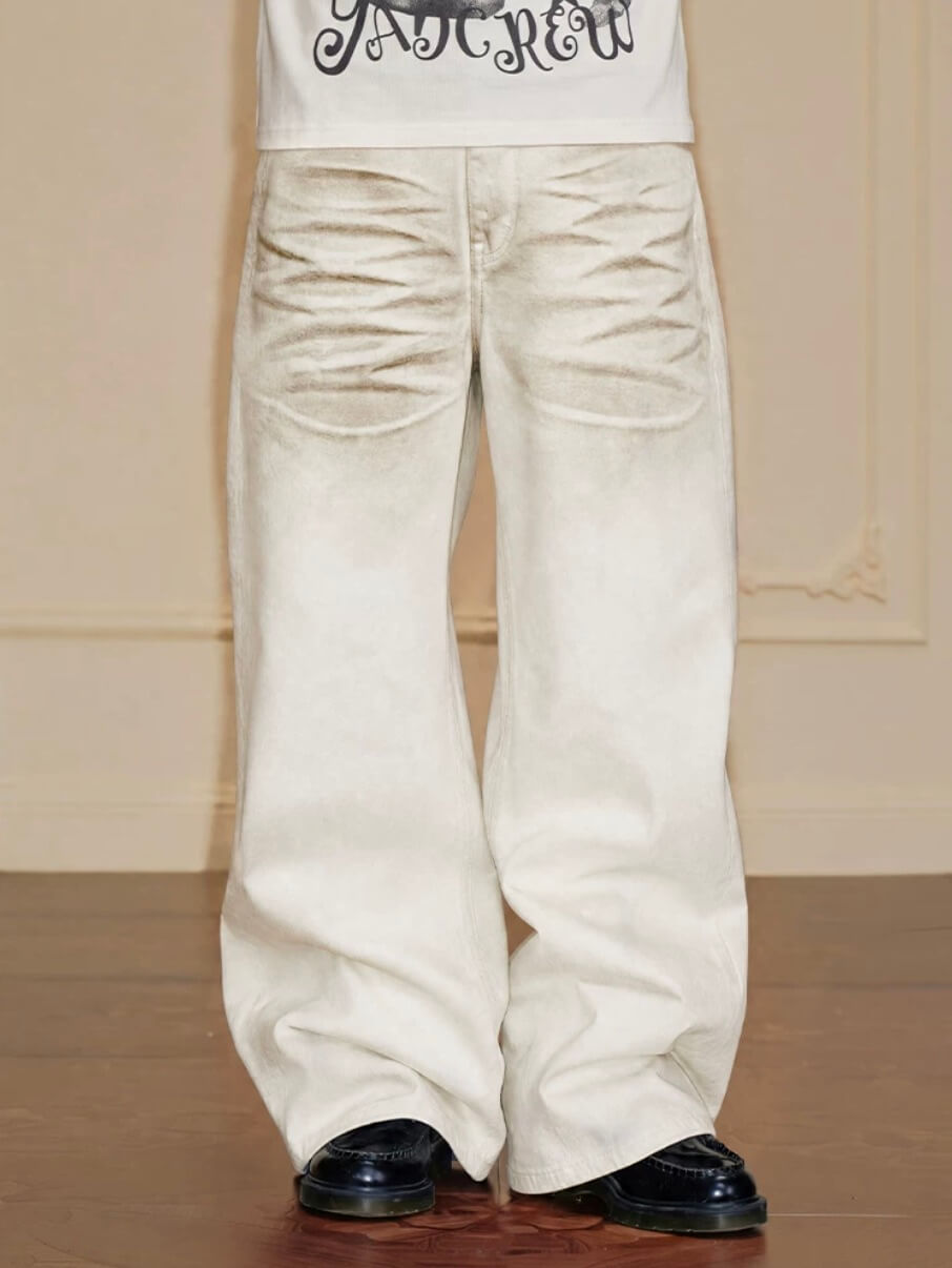 YADcrew White 3D Whisker Washed Jeans | Face 3 Face