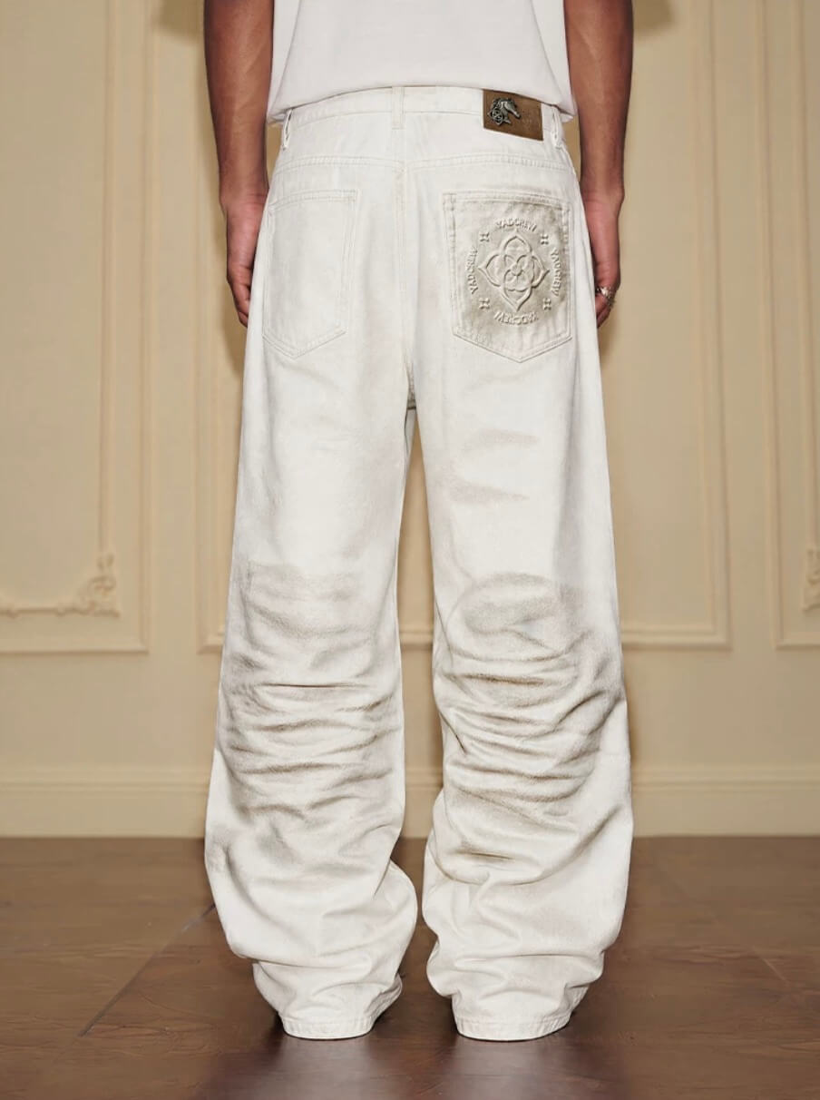 YADcrew White 3D Whisker Washed Jeans | Face 3 Face