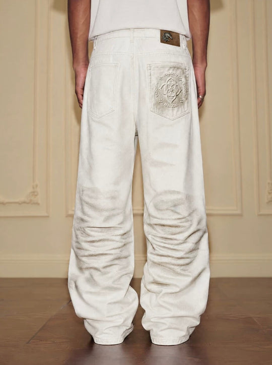 YADcrew White 3D Whisker Washed Jeans | Face 3 Face