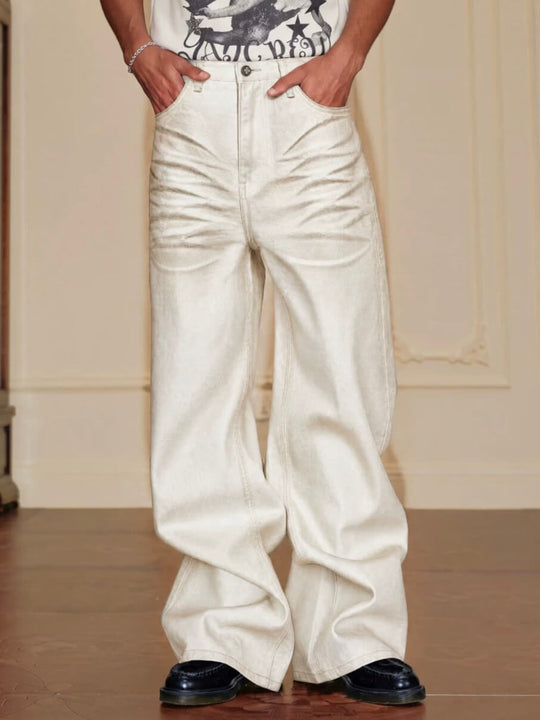YADcrew White 3D Whisker Washed Jeans | Face 3 Face