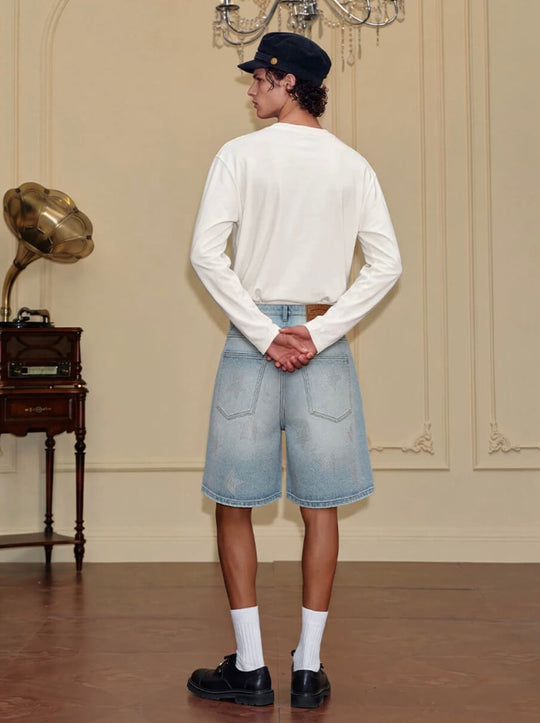 YADcrew All Over Star Rhinestone Washed Denim Shorts | Face 3 Face