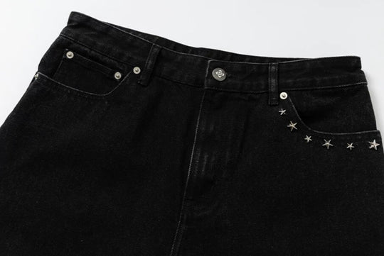 YADcrew Black Star Studded Washed Jeans | Face 3 Face