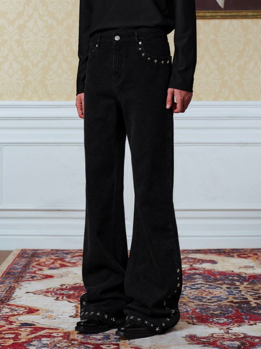 YADcrew Black Star Studded Washed Jeans | Face 3 Face