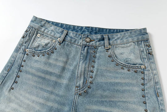 YADcrew Slogan Studded Washed Distressed Jeans | Face 3 Face