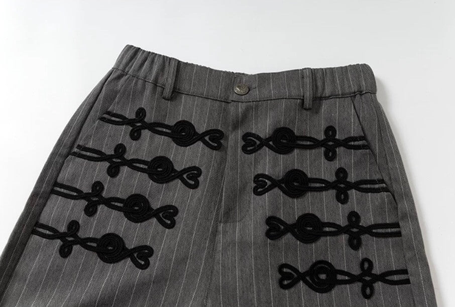 YADcrew Napoleon Braid Embroidered Pinstripe Herringbone Pants | Face 3 Face