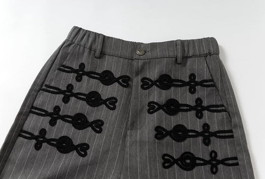 YADcrew Napoleon Braid Embroidered Pinstripe Herringbone Pants | Face 3 Face