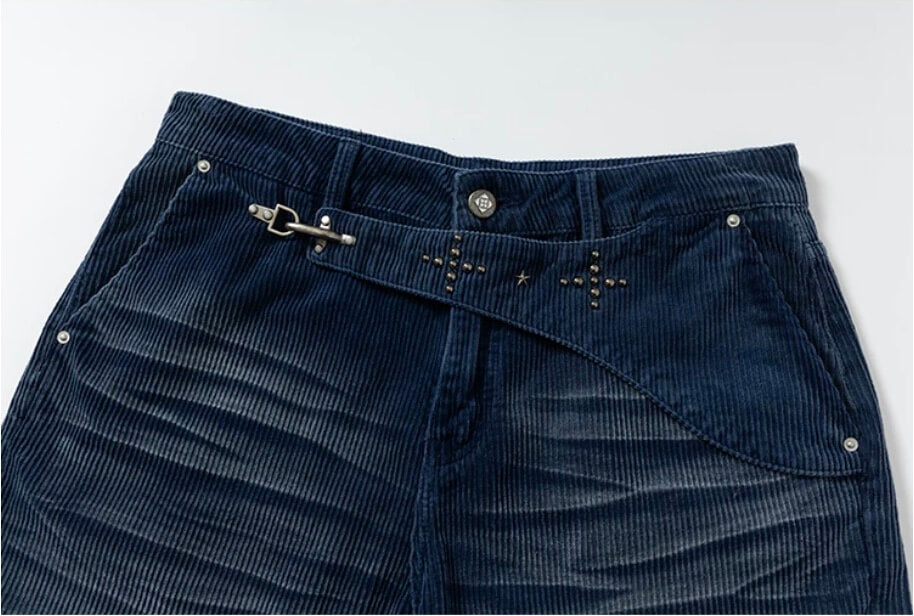YADcrew Flip Buckle Whisker Washed Corduroy Pants | Face 3 Face