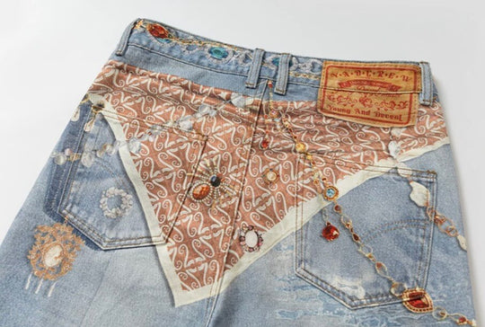 YADcrew Bandana Jewelry Digital Print Flared Jeans | Face 3 Face