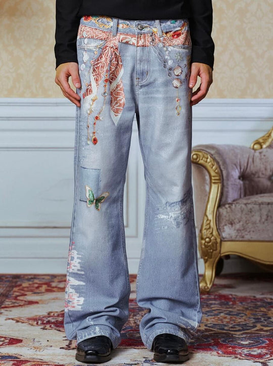 YADcrew Bandana Jewelry Digital Print Flared Jeans | Face 3 Face