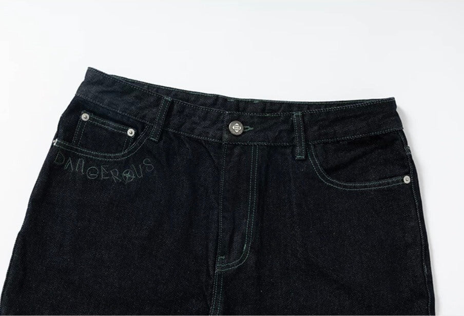 YADcrew Green Stitch and 3D Embroidered Jeans | Face 3 Face