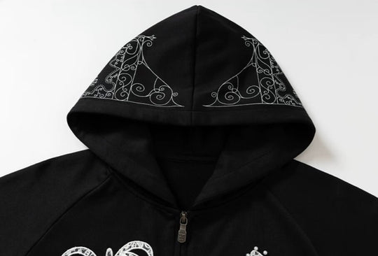 YADcrew Floral Lace Pearl Embellished Zip Up Hoodie | Face 3 Face
