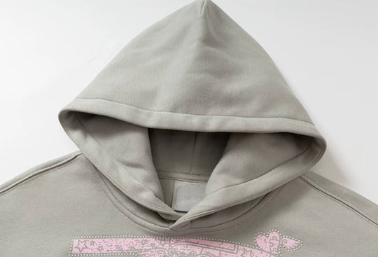 YADcrew Heart Pistol Print Rhinestone Embellished Hoodie | Face 3 Face