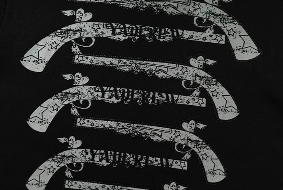 YADcrew Heart Pistol Print Rhinestone Embellished Hoodie | Face 3 Face