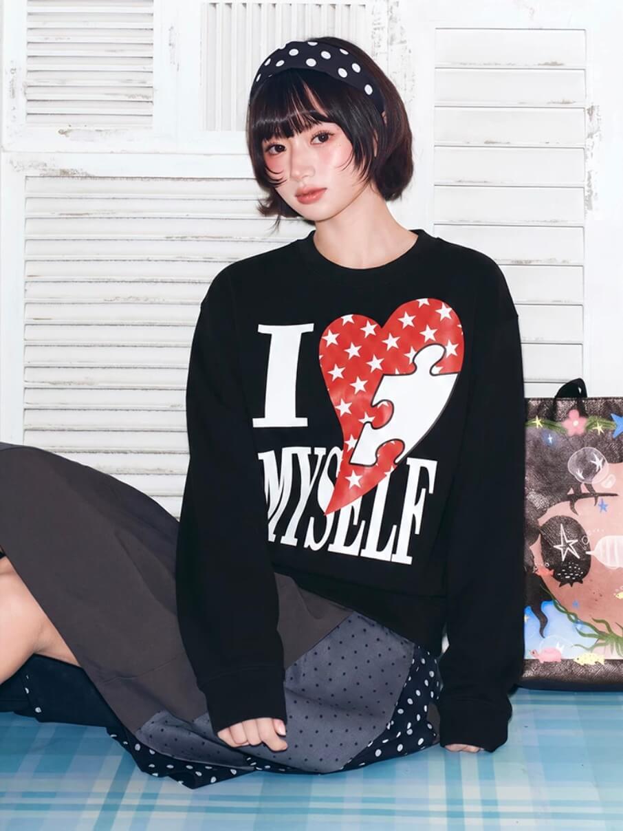 YADcrew Heart Star Puzzle Print Sweatshirt | Face 3 Face