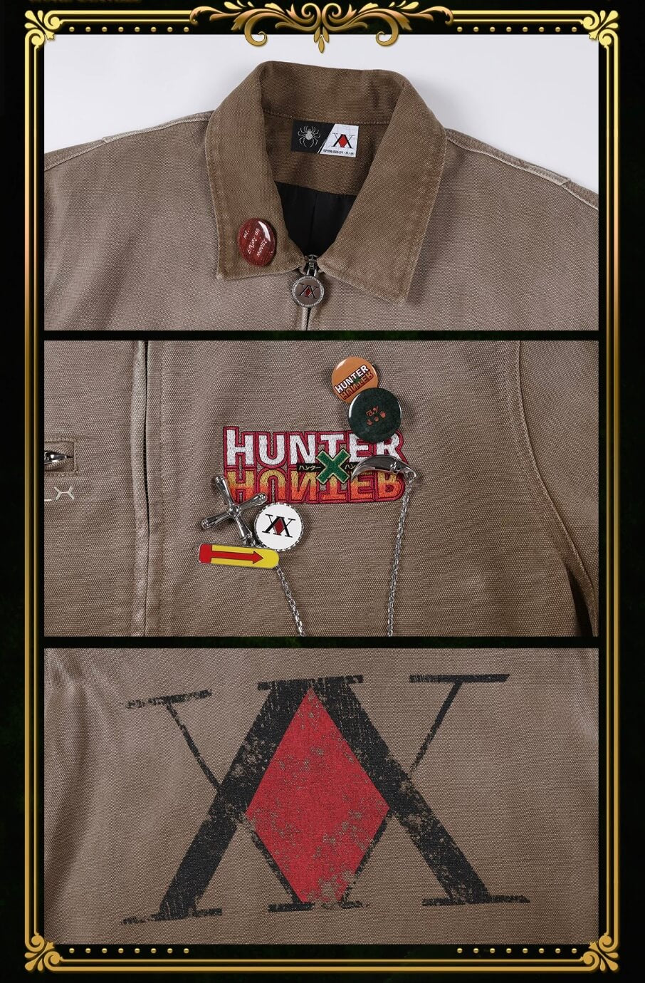 MEDM × HUNTER×HUNTER Logo Embroidered Washed Distressed Detroit Jacket