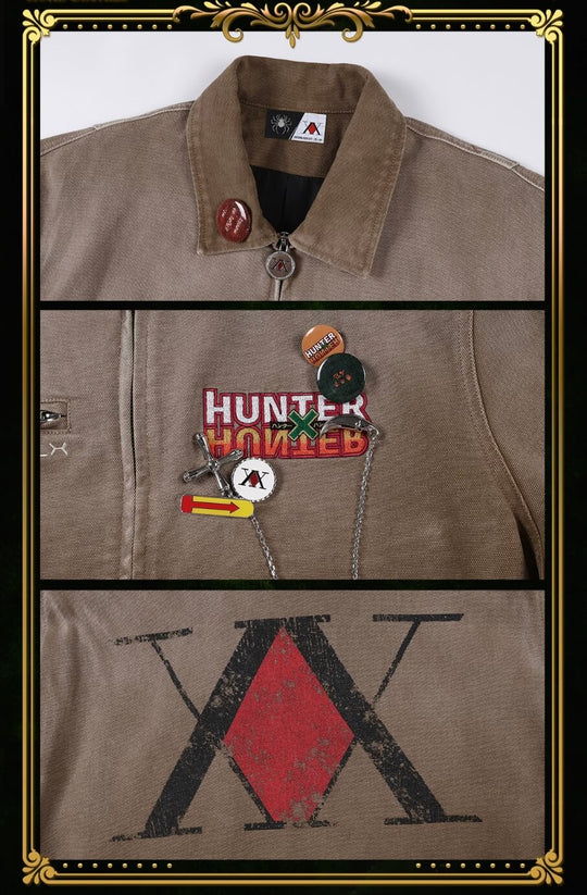 MEDM × HUNTER×HUNTER Logo Embroidered Washed Distressed Detroit Jacket