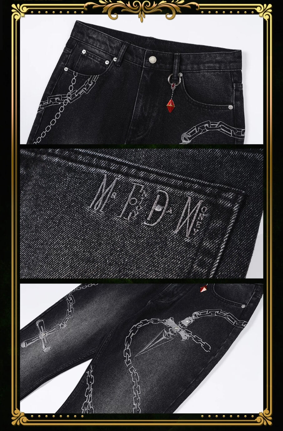 MEDM × HUNTER×HUNTER Kurapika Chain Embroidered Jeans