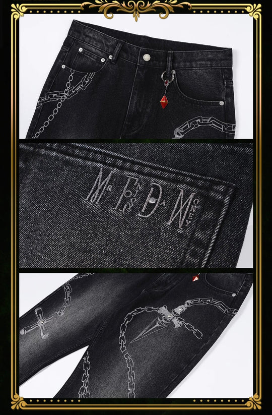 MEDM × HUNTER×HUNTER Kurapika Chain Embroidered Jeans