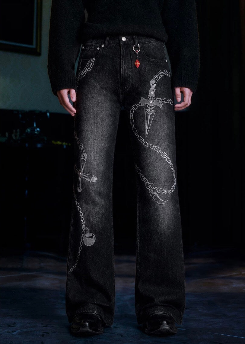 MEDM × HUNTER×HUNTER Kurapika Chain Embroidered Jeans