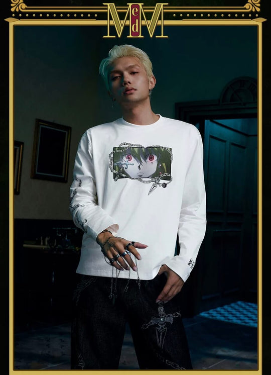 MEDM × HUNTER×HUNTER Character Print Embroidered Long Sleeve Tee | Face 3 Face