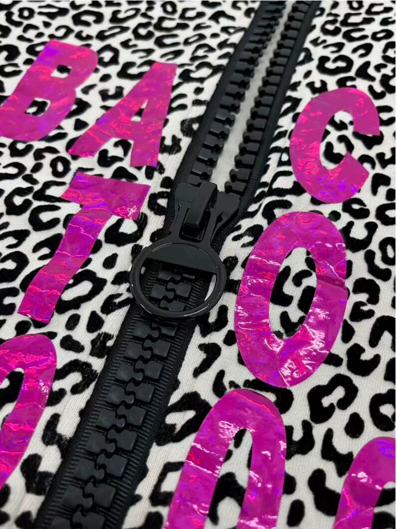 KARMANISTIC Leopard Print Glossy Graphic Zip Up Hoodie | Face 3 Face