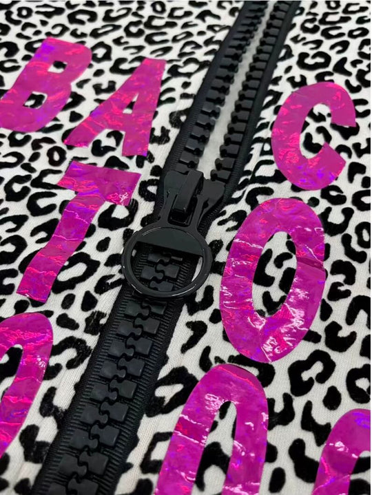 KARMANISTIC Leopard Print Glossy Graphic Zip Up Hoodie | Face 3 Face