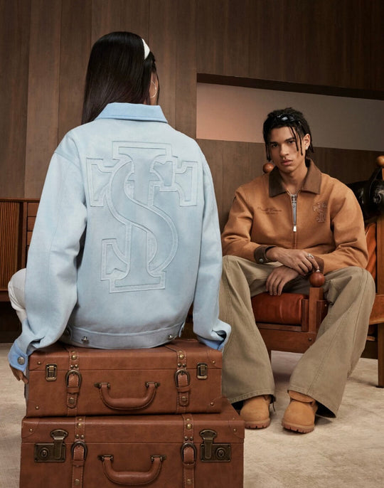 Small Town Kid Faux Suede Logo Patch Work Jacket | Face 3 Face