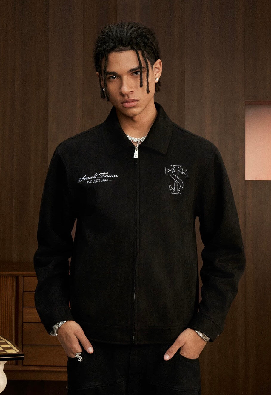 Small Town Kid Faux Suede Logo Patch Work Jacket | Face 3 Face
