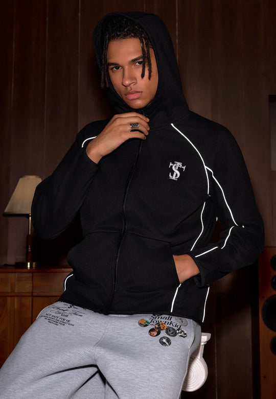 Small Town Kid Reflective Accent Line Zip Up Hoodie | Face 3 Face