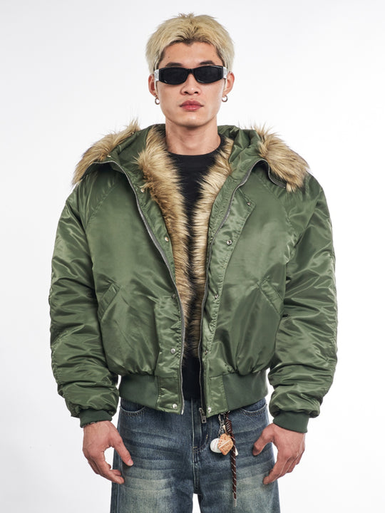 F3F Select Faux Fur Hooded MA-1 Bomber Jacket | Face 3 Face