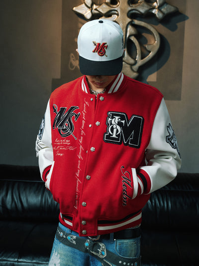 MEDM x STK Patch Embroidery Varsity Jacket | Face 3 Face