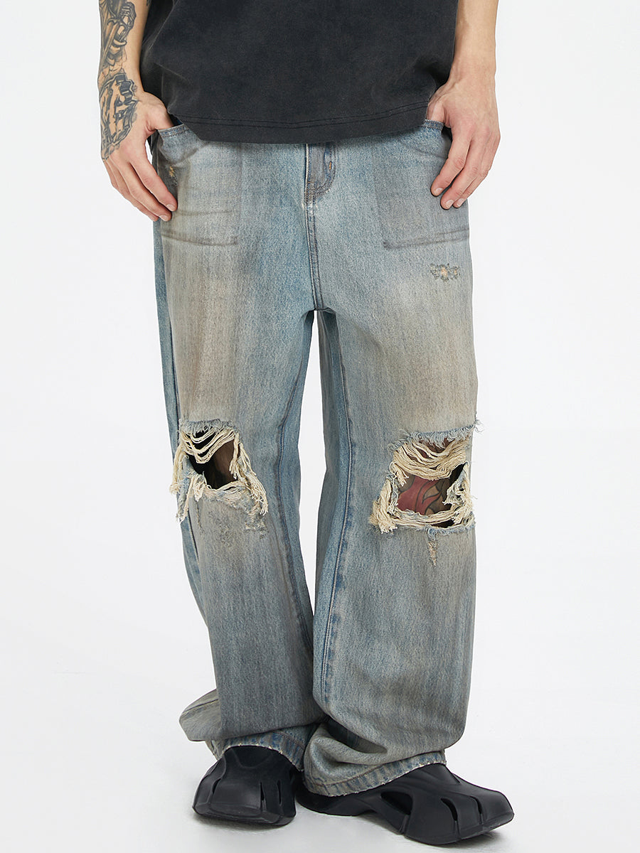 F2CE Washed Old Dirty Holes Denim Jeans
