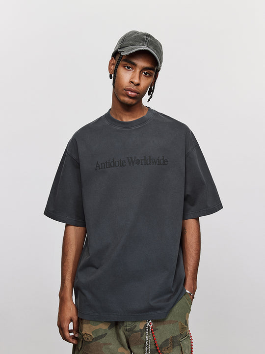 ANTIDOTE Washed Distressed Logo Print Vintage Tee