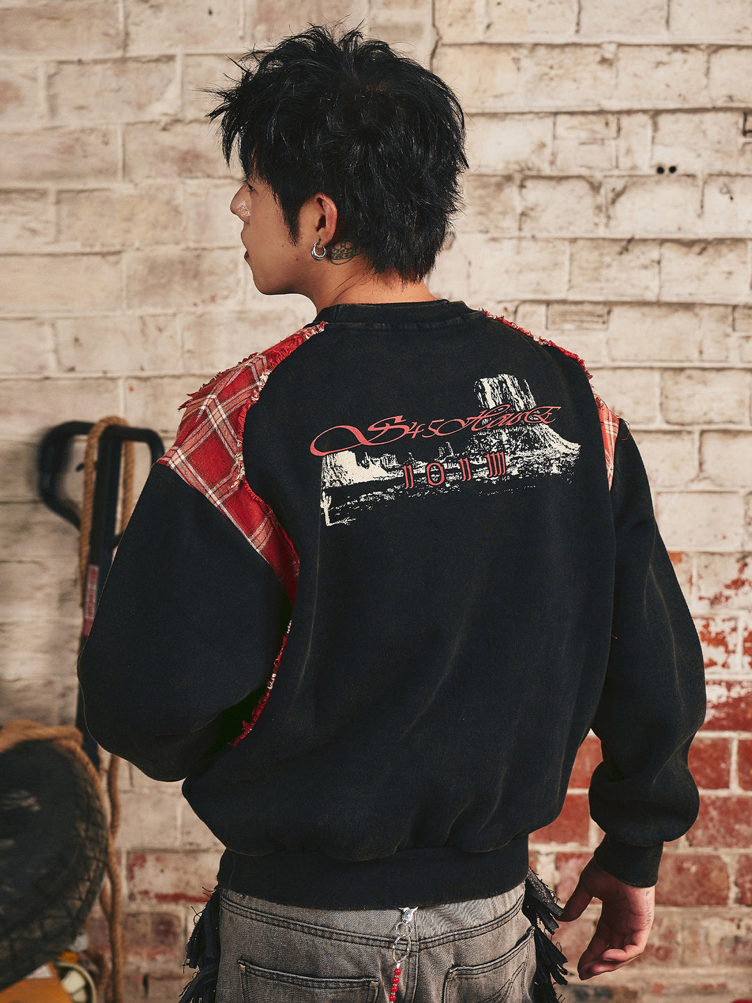 S45 Plaid Destruction Patchwork Sweatshirt | Face 3 Face