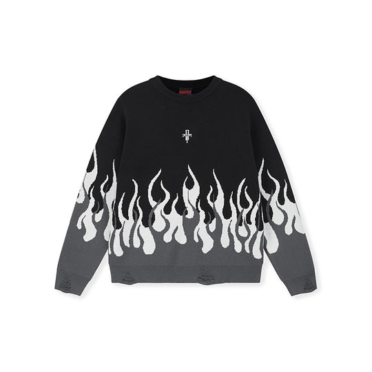 DICETINY Basic Logo Flame Destruction Knit Sweater | Face 3 Face