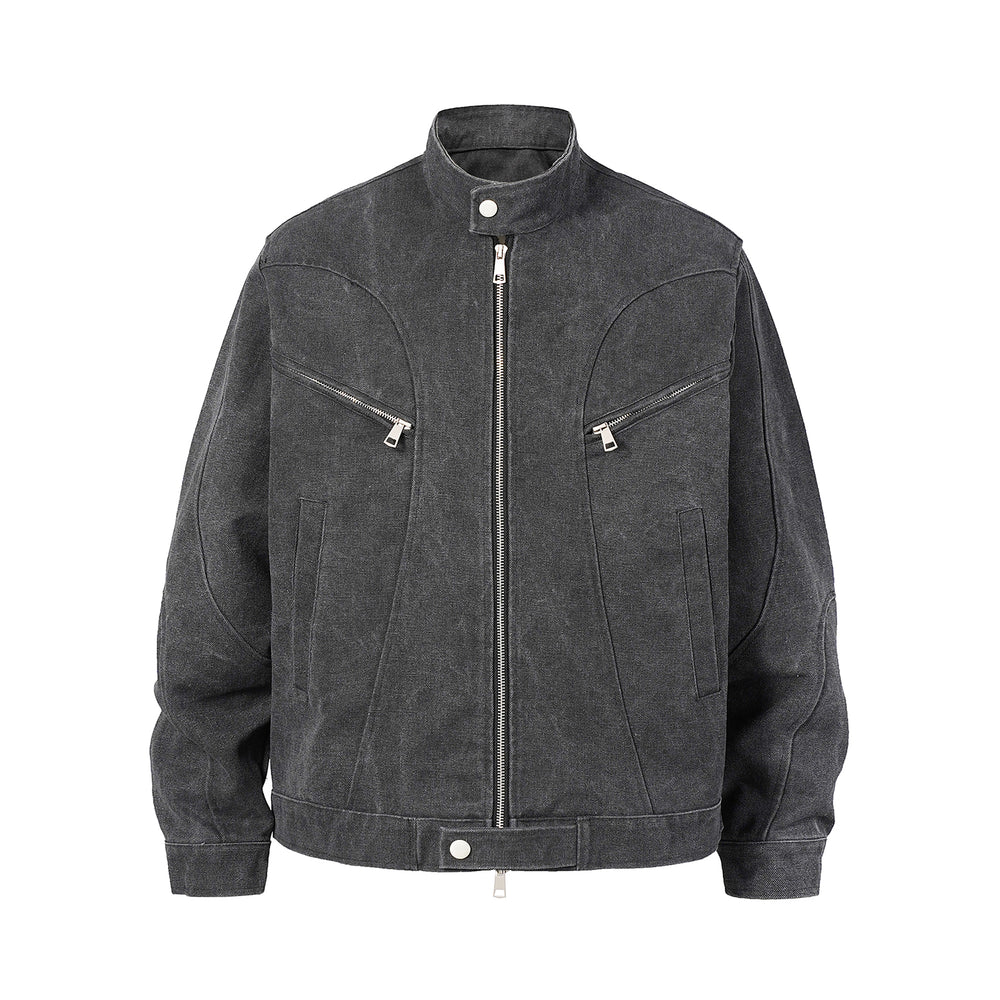 F3F Select Washed Denim Short Motorcycle Jacket | Face 3 Face