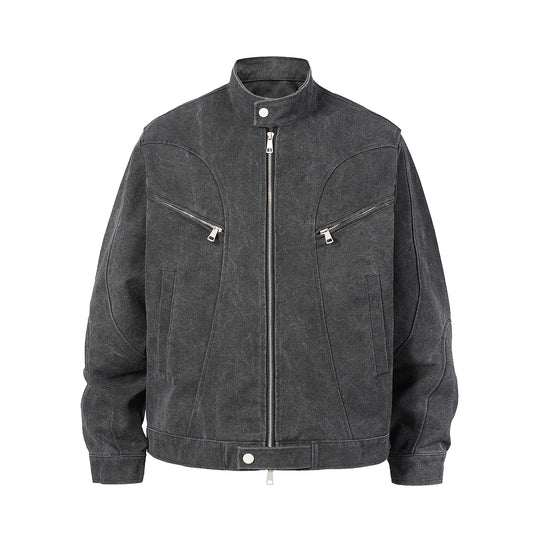 F3F Select Washed Denim Short Motorcycle Jacket | Face 3 Face