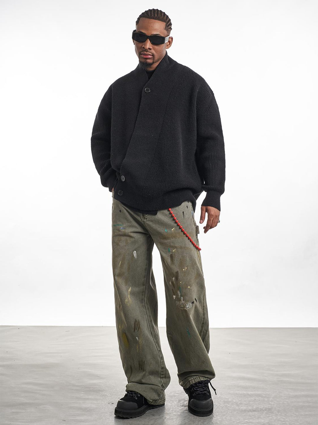 F3F Select Irregular Slant Button Knit Cardigan | Face 3 Face