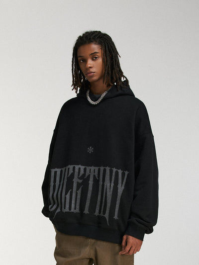 DICETINY Distressed Logo Printed Hoodie | Face 3 Face