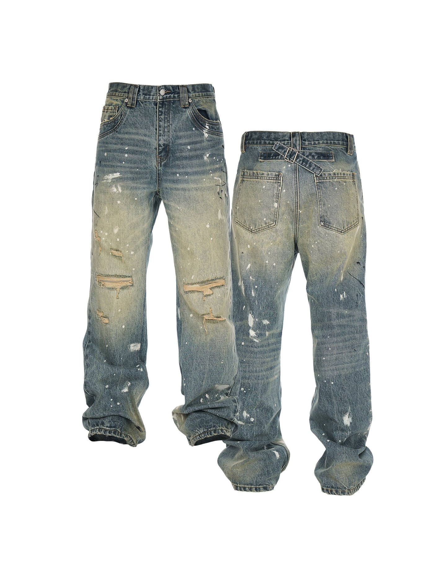 STEEPC Washed Aged Ripped Holes Ink Splattered Jeans | Face 3 Face