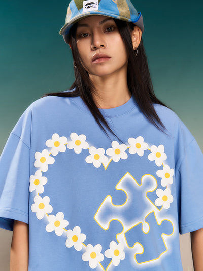 YADcrew Love Heart Puzzle Flower Foam Dot Printing Tee | Face 3 Face