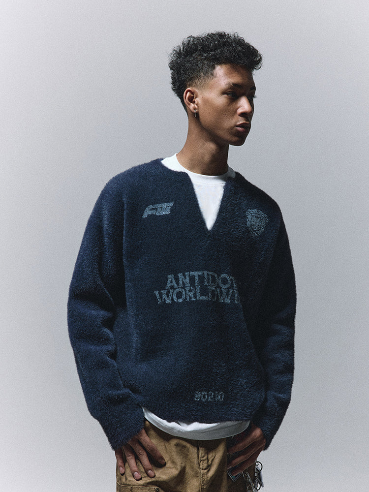 ANTIDOTE Imitation Mink Sports Print Knit Sweater | Face 3 Face