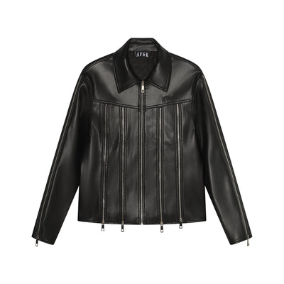 AFGK Zipper Stitching Biker Racing Leather Jacket | Face 3 Face