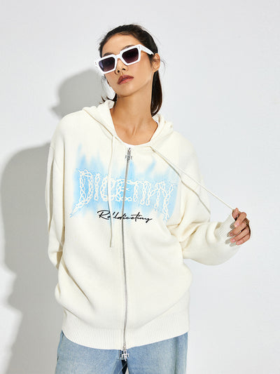 DICETINY Thorn Logo Print Zip Up Knit Hoodie | Face 3 Face